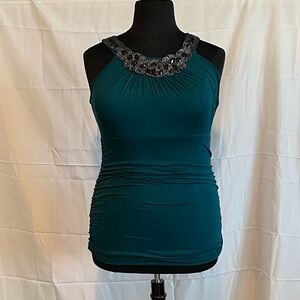 Maurices Teal Top with Black Embellished Neckline
